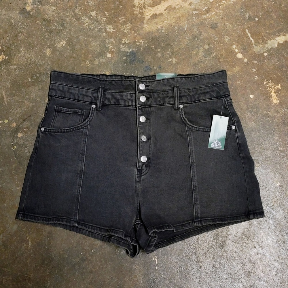 NEW Wild Fable Denim Shorts Womens 18 Highest Rise Black Button Fly Stretch NWT